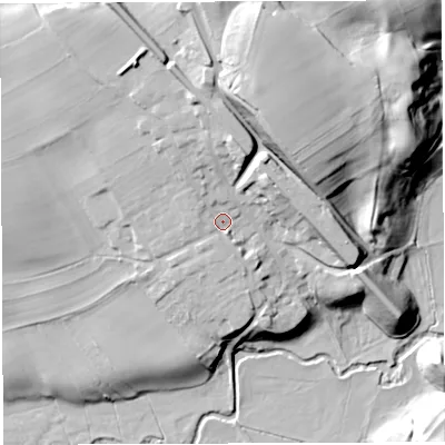 Shaded relief map of the ground around CA166BN, computed from Environment Agency LiDAR. The ground here sits at about 132 m above sea level and falls 37 m across the surrounding 800 m. Surface water reaching this point runs off ground lying to the north-west, 3.3 m higher.