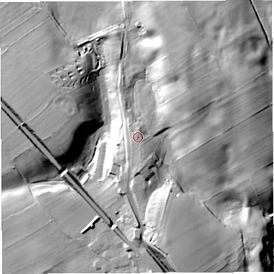 Shaded relief map of the ground around CA166BU, computed from Environment Agency LiDAR. The ground here sits at about 150 m above sea level and falls 28 m across the surrounding 800 m. Surface water reaching this point runs off ground lying to the south-south-west, 1.2 m higher.