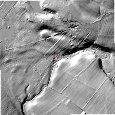 Shaded relief map of the ground around CA166LP, computed from Environment Agency LiDAR. The ground here sits at about 167 m above sea level and falls 43 m across the surrounding 800 m. Surface water reaching this point runs off ground lying to the north-east, 27.9 m higher.