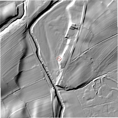 Shaded relief map of the ground around CA174AP, computed from Environment Agency LiDAR. The ground here sits at about 162 m above sea level and falls 19 m across the surrounding 800 m. Surface water reaching this point runs off ground lying to the east-south-east, 5.6 m higher.
