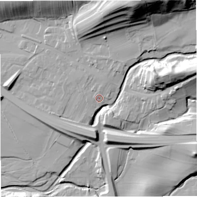 Shaded relief map of the ground around CA174AS, computed from Environment Agency LiDAR. The ground here sits at about 178 m above sea level and falls 58 m across the surrounding 800 m. Surface water reaching this point runs off ground lying to the north-north-east, 3.0 m higher.