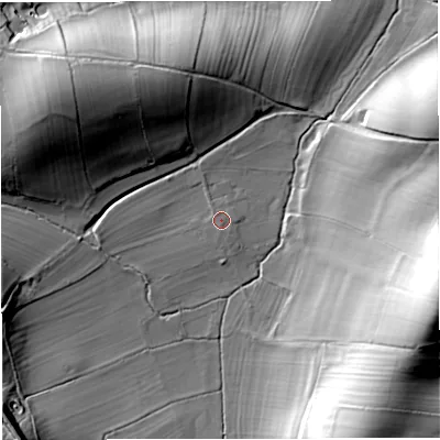 Shaded relief map of the ground around CA174HE, computed from Environment Agency LiDAR. The ground here sits at about 168 m above sea level and falls 37 m across the surrounding 800 m. Surface water reaching this point runs off ground lying to the south-south-west, 0.7 m higher.