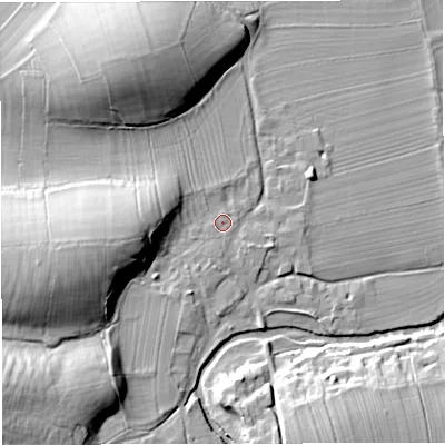 Shaded relief map of the ground around CA174PJ, computed from Environment Agency LiDAR. The ground here sits at about 160 m above sea level and falls 21 m across the surrounding 800 m. Surface water reaching this point runs off ground lying to the south-south-west, 1.3 m higher.