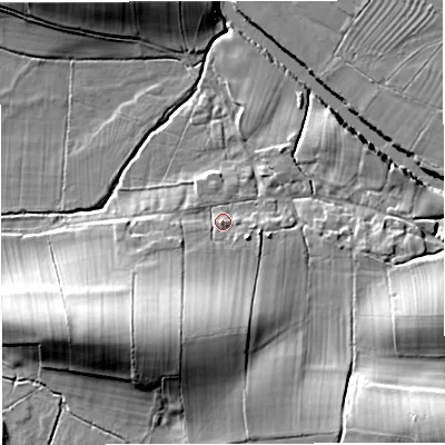 Shaded relief map of the ground around CA174PQ, computed from Environment Agency LiDAR. The ground here sits at about 148 m above sea level and falls 23 m across the surrounding 800 m. Surface water reaching this point runs off ground lying to the south-south-west, 15.7 m higher.