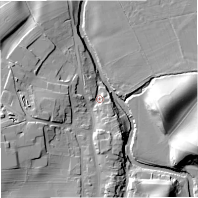 Shaded relief map of the ground around CA174RZ, computed from Environment Agency LiDAR. The ground here sits at about 167 m above sea level and falls 31 m across the surrounding 800 m. Surface water reaching this point runs off ground lying to the west-south-west, 16.6 m higher.