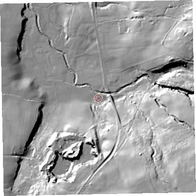 Shaded relief map of the ground around CA181RR, computed from Environment Agency LiDAR. The ground here sits at about 27 m above sea level and falls 76 m across the surrounding 800 m. Surface water reaching this point runs off ground lying to the south-east, 66.2 m higher.