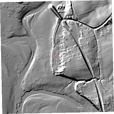 Shaded relief map of the ground around CA181SE, computed from Environment Agency LiDAR. The ground here sits at about 6 m above sea level and falls 28 m across the surrounding 800 m. Surface water reaching this point runs off ground lying to the south-east, 7.9 m higher.