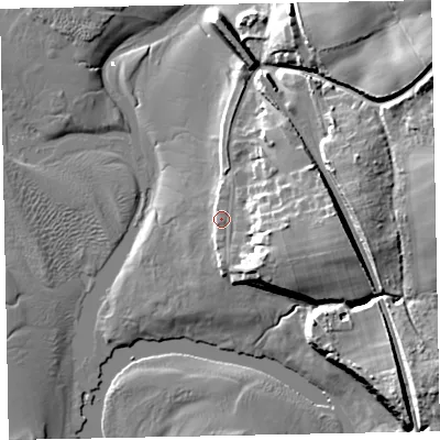Shaded relief map of the ground around CA181SG, computed from Environment Agency LiDAR. The ground here sits at about 6 m above sea level and falls 25 m across the surrounding 800 m. Surface water reaching this point runs off ground lying to the east-south-east, 10.0 m higher.