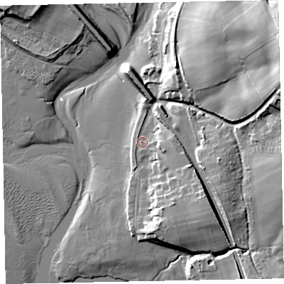 Shaded relief map of the ground around CA181SQ, computed from Environment Agency LiDAR. The ground here sits at about 6 m above sea level and falls 29 m across the surrounding 800 m. Surface water reaching this point runs off ground lying to the south-east, 9.9 m higher.