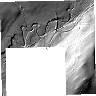Shaded relief map of the ground around CA181ST, computed from Environment Agency LiDAR. The ground here sits at about 14 m above sea level and falls 125 m across the surrounding 800 m. Surface water reaching this point runs off ground lying to the south-east, 110.6 m higher.