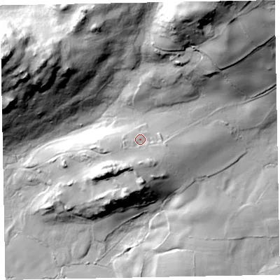Shaded relief map of the ground around CA191TD, computed from Environment Agency LiDAR. The ground here sits at about 49 m above sea level and falls 91 m across the surrounding 800 m. Surface water reaching this point runs off ground lying to the south-south-west, 11.1 m higher.