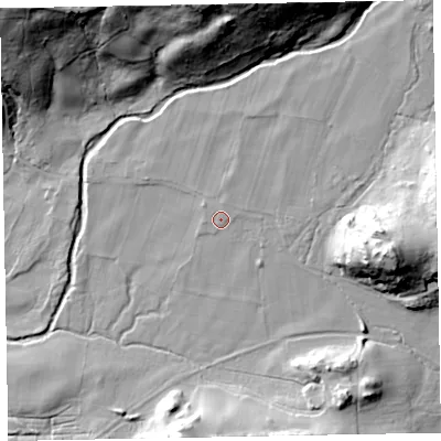 Shaded relief map of the ground around CA191TN, computed from Environment Agency LiDAR. The ground here sits at about 42 m above sea level and falls 49 m across the surrounding 800 m. Surface water reaching this point runs off ground lying to the north-west, 1.2 m higher.