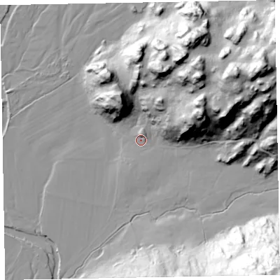 Shaded relief map of the ground around CA191TT, computed from Environment Agency LiDAR. The ground here sits at about 22 m above sea level and falls 111 m across the surrounding 800 m. Surface water reaching this point runs off ground lying to the north-east, 72.5 m higher.