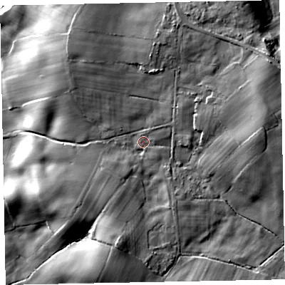 Shaded relief map of the ground around CA191YX, computed from Environment Agency LiDAR. The ground here sits at about 16 m above sea level and falls 21 m across the surrounding 800 m. Surface water reaching this point runs off ground lying to the east-north-east, 7.6 m higher.