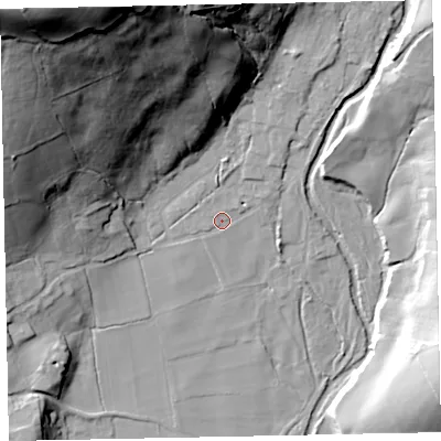 Shaded relief map of the ground around CA201BD, computed from Environment Agency LiDAR. The ground here sits at about 52 m above sea level and falls 81 m across the surrounding 800 m. Surface water reaching this point runs off ground lying to the north-north-west, 60.0 m higher.
