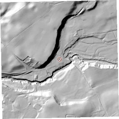 Shaded relief map of the ground around CA201DH, computed from Environment Agency LiDAR. The ground here sits at about 55 m above sea level and falls 33 m across the surrounding 800 m. Surface water reaching this point runs off ground lying to the west-north-west, 19.2 m higher.