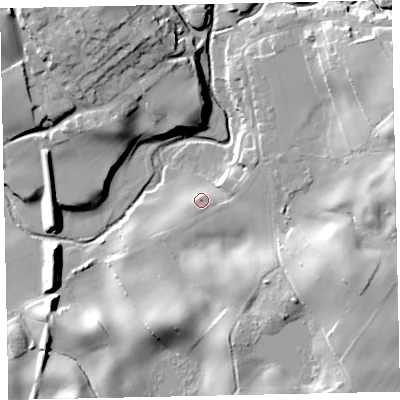 Shaded relief map of the ground around CA212XP, computed from Environment Agency LiDAR. The ground here sits at about 26 m above sea level and falls 29 m across the surrounding 800 m. Surface water reaching this point runs off ground lying to the south-east, 3.9 m higher.
