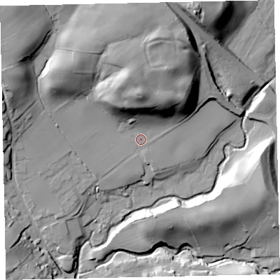 Shaded relief map of the ground around CA212YE, computed from Environment Agency LiDAR. The ground here sits at about 33 m above sea level and falls 39 m across the surrounding 800 m. Surface water reaching this point runs off ground lying to the north, 24.0 m higher.