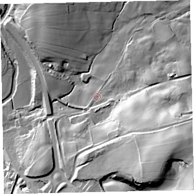 Shaded relief map of the ground around CA222NW, computed from Environment Agency LiDAR. The ground here sits at about 52 m above sea level and falls 65 m across the surrounding 800 m. Surface water reaching this point runs off ground lying to the east-south-east, 34.2 m higher.