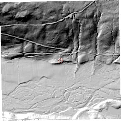 Shaded relief map of the ground around CA233AX, computed from Environment Agency LiDAR. The ground here sits at about 136 m above sea level and falls 134 m across the surrounding 800 m. Surface water reaching this point runs off ground lying to the north-north-east, 13.8 m higher.