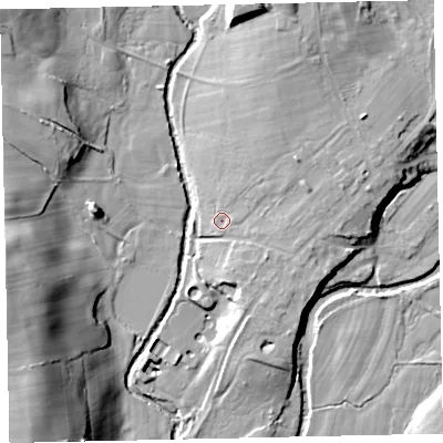 Shaded relief map of the ground around CA233BD, computed from Environment Agency LiDAR. The ground here sits at about 59 m above sea level and falls 29 m across the surrounding 800 m. Surface water reaching this point runs off ground lying to the north-east, 7.8 m higher.