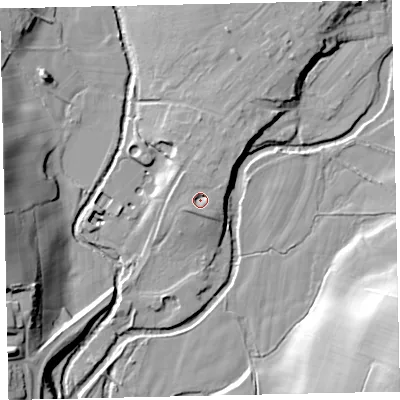 Shaded relief map of the ground around CA233BZ, computed from Environment Agency LiDAR. The ground here sits at about 60 m above sea level and falls 30 m across the surrounding 800 m. Surface water reaching this point runs off ground lying to the north-east, 2.9 m higher.