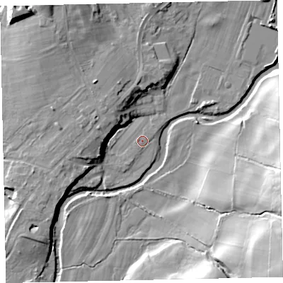Shaded relief map of the ground around CA233DQ, computed from Environment Agency LiDAR. The ground here sits at about 58 m above sea level and falls 33 m across the surrounding 800 m. Surface water reaching this point runs off ground lying to the north-west, 8.1 m higher.