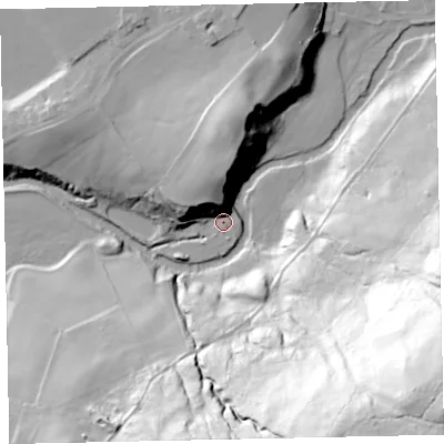 Shaded relief map of the ground around CA233EB, computed from Environment Agency LiDAR. The ground here sits at about 68 m above sea level and falls 123 m across the surrounding 800 m. Surface water reaching this point runs off ground lying to the north-north-west, 25.3 m higher.