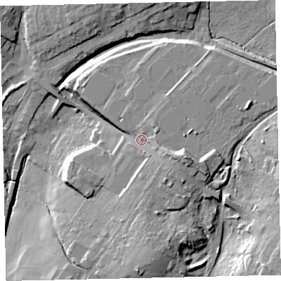 Shaded relief map of the ground around CA255QA, computed from Environment Agency LiDAR. The ground here sits at about 82 m above sea level and falls 25 m across the surrounding 800 m. Surface water reaching this point runs off ground lying to the east-south-east, 8.7 m higher.