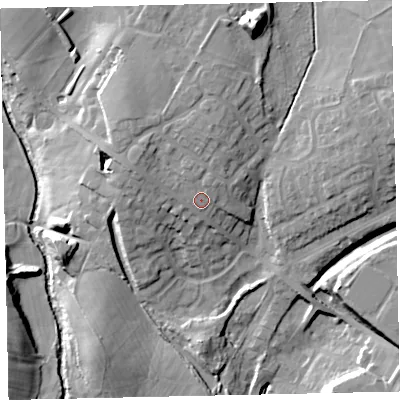 Shaded relief map of the ground around CA255QW, computed from Environment Agency LiDAR. The ground here sits at about 82 m above sea level and falls 31 m across the surrounding 800 m. Surface water reaching this point runs off ground lying to the north, 5.4 m higher.