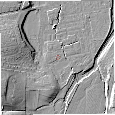 Shaded relief map of the ground around CA25SE, computed from Environment Agency LiDAR. The ground here sits at about 19 m above sea level and falls 22 m across the surrounding 800 m. Surface water reaching this point runs off ground lying to the south-south-west, 7.8 m higher.
