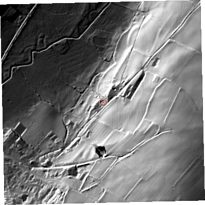 Shaded relief map of the ground around CA270BZ, computed from Environment Agency LiDAR. The ground here sits at about 30 m above sea level and falls 115 m across the surrounding 800 m. Surface water reaching this point runs off ground lying to the south-east, 96.2 m higher.