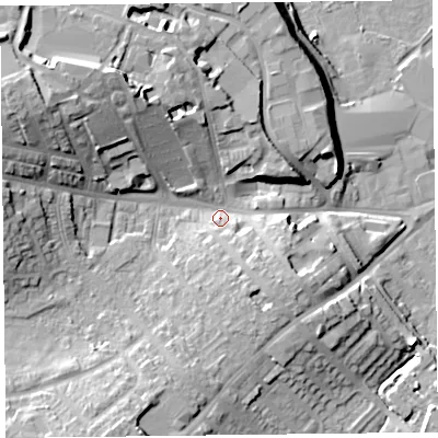 Shaded relief map of the ground around CA27HZ, computed from Environment Agency LiDAR. The ground here sits at about 19 m above sea level and falls 21 m across the surrounding 800 m. Surface water reaching this point runs off ground lying to the west-north-west, 14.7 m higher.