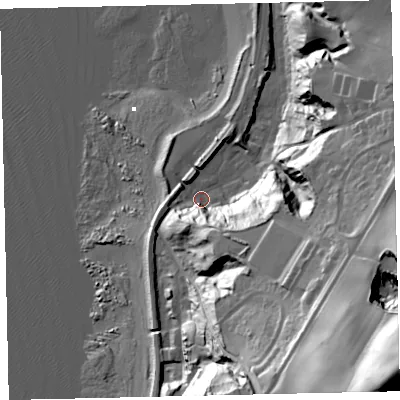 Shaded relief map of the ground around CA286NY, computed from Environment Agency LiDAR. The ground here sits at about 6 m above sea level and falls 93 m across the surrounding 800 m. Surface water reaching this point runs off ground lying to the south-south-east, 50.0 m higher.
