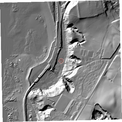 Shaded relief map of the ground around CA286PA, computed from Environment Agency LiDAR. The ground here sits at about 6 m above sea level and falls 78 m across the surrounding 800 m. Surface water reaching this point runs off ground lying to the south-east, 42.0 m higher.