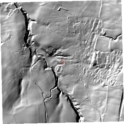 Shaded relief map of the ground around CA286RT, computed from Environment Agency LiDAR. The ground here sits at about 66 m above sea level and falls 98 m across the surrounding 800 m. Surface water reaching this point runs off ground lying to the east-south-east, 63.6 m higher.