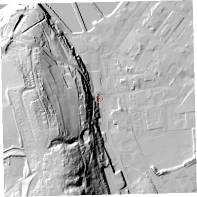 Shaded relief map of the ground around CA287NE, computed from Environment Agency LiDAR. The ground here sits at about 7 m above sea level and falls 76 m across the surrounding 800 m. Surface water reaching this point runs off ground lying to the south-south-west, 71.0 m higher.