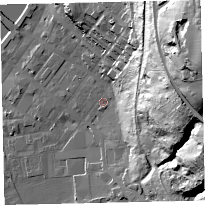 Shaded relief map of the ground around CA287PB, computed from Environment Agency LiDAR. The ground here sits at about 10 m above sea level and falls 93 m across the surrounding 800 m. Surface water reaching this point runs off ground lying to the east, 55.0 m higher.