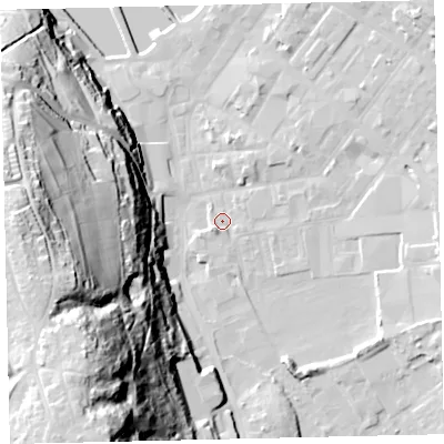 Shaded relief map of the ground around CA287QW, computed from Environment Agency LiDAR. The ground here sits at about 7 m above sea level and falls 76 m across the surrounding 800 m. Surface water reaching this point runs off ground lying to the south-south-west, 72.4 m higher.