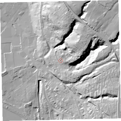 Shaded relief map of the ground around CA287RT, computed from Environment Agency LiDAR. The ground here sits at about 37 m above sea level and falls 98 m across the surrounding 800 m. Surface water reaching this point runs off ground lying to the north-east, 46.4 m higher.