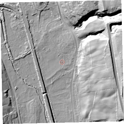 Shaded relief map of the ground around CA288DR, computed from Environment Agency LiDAR. The ground here sits at about 13 m above sea level and falls 71 m across the surrounding 800 m. Surface water reaching this point runs off ground lying to the east-north-east, 54.3 m higher.