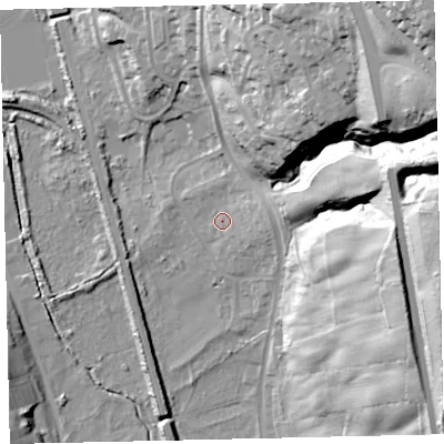 Shaded relief map of the ground around CA288DS, computed from Environment Agency LiDAR. The ground here sits at about 17 m above sea level and falls 78 m across the surrounding 800 m. Surface water reaching this point runs off ground lying to the east, 6.6 m higher.
