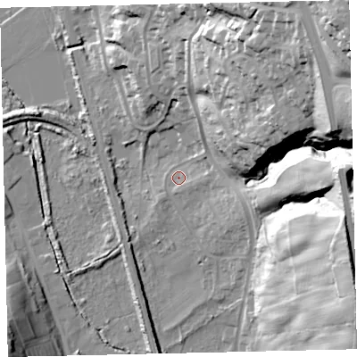 Shaded relief map of the ground around CA288DU, computed from Environment Agency LiDAR. The ground here sits at about 15 m above sea level and falls 78 m across the surrounding 800 m. Surface water reaching this point runs off ground lying to the north-east, 68.7 m higher.