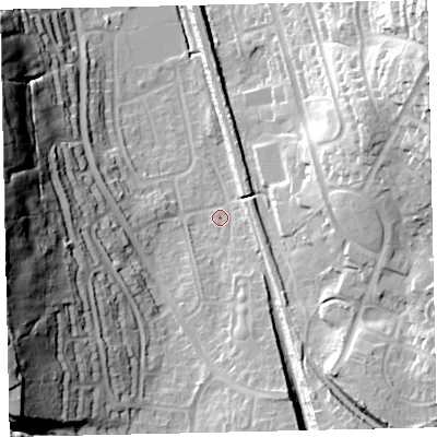 Shaded relief map of the ground around CA289SZ, computed from Environment Agency LiDAR. The ground here sits at about 14 m above sea level and falls 51 m across the surrounding 800 m. Surface water reaching this point runs off ground lying to the south-south-east, 11.9 m higher.