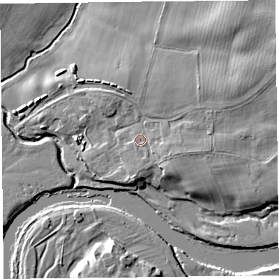 Shaded relief map of the ground around CA39AA, computed from Environment Agency LiDAR. The ground here sits at about 16 m above sea level and falls 9 m across the surrounding 800 m. Surface water reaching this point runs off ground lying to the east-south-east, 3.3 m higher.