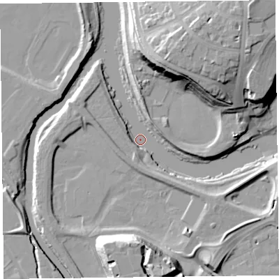 Shaded relief map of the ground around CA39NA, computed from Environment Agency LiDAR. The ground here sits at about 9 m above sea level and falls 25 m across the surrounding 800 m. Surface water reaching this point runs off ground lying to the north-east, 23.8 m higher.