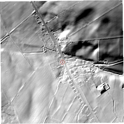 Shaded relief map of the ground around CA40HB, computed from Environment Agency LiDAR. The ground here sits at about 95 m above sea level and falls 76 m across the surrounding 800 m. Surface water reaching this point runs off ground lying to the north-east, 67.1 m higher.