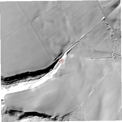 Shaded relief map of the ground around CA40HN, computed from Environment Agency LiDAR. The ground here sits at about 87 m above sea level and falls 62 m across the surrounding 800 m. Surface water reaching this point runs off ground lying to the north-north-east, 28.7 m higher.