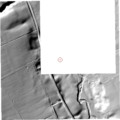 Shaded relief map of the ground around CA40LX, computed from Environment Agency LiDAR. and falls 42 m across the surrounding 800 m.