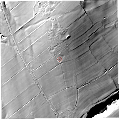 Shaded relief map of the ground around CA40QG, computed from Environment Agency LiDAR. The ground here sits at about 162 m above sea level and falls 34 m across the surrounding 800 m. Surface water reaching this point runs off ground lying to the north, 1.4 m higher.